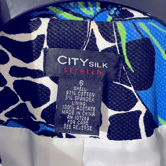 City Silk Stretch Blue Butterfly Blazer - Picture 3 of 7